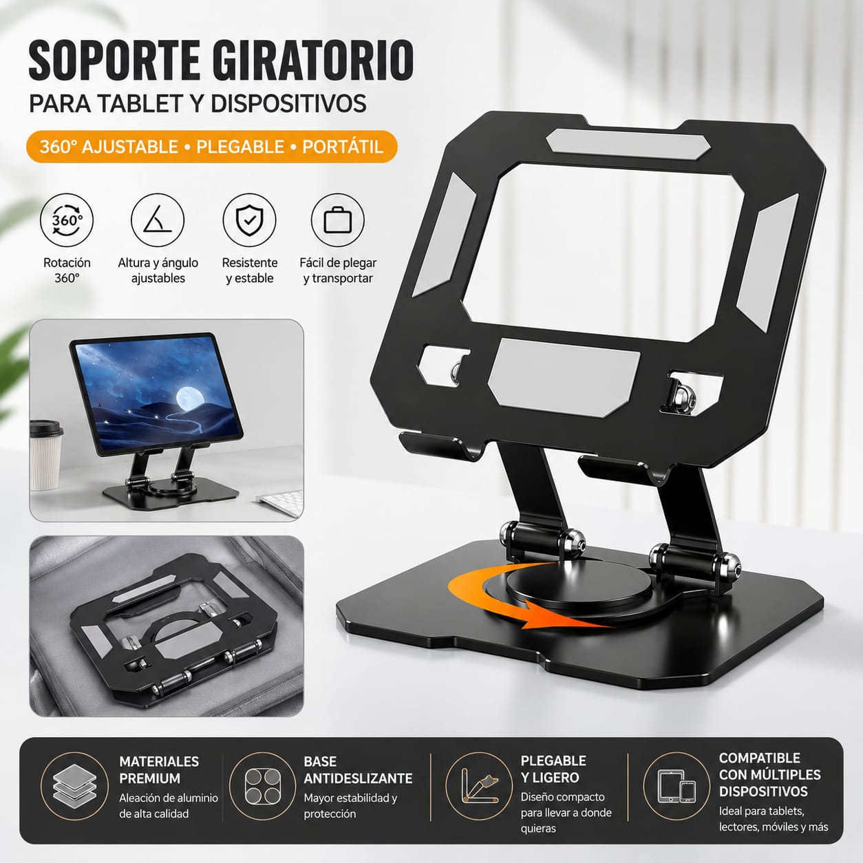 Soporte Giratorio 360° para Tablet Celular Plegable Ajustable S115